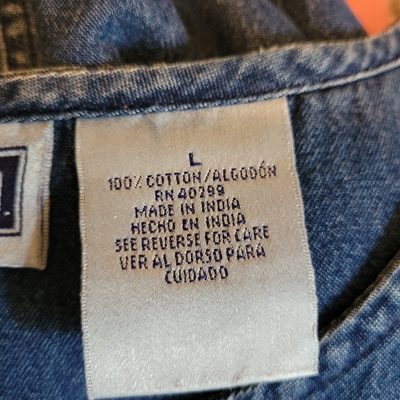 Vingtage Erika&Co Maxi Denim Dress Large Floral Embroidered Patchwork Blue - Picture 7 of 7